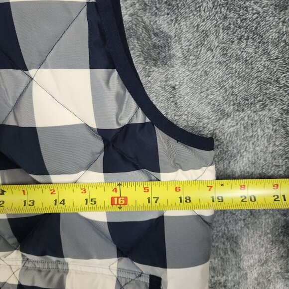 J Crew Down Quilted Plaid Puffer Vest Navy Cream Women Size Small Lined Full Zip - Picture 8 of 9